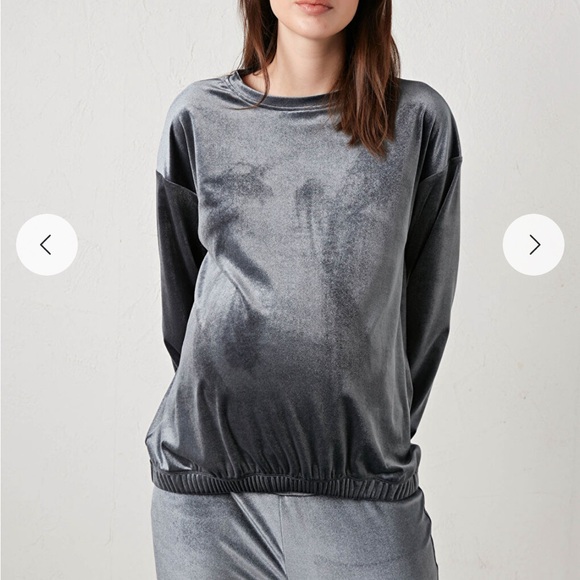 LCW Maternity Shiny Gray Velvet Maternity Sweatshirt & Sweatpants Small - Picture 3 of 15